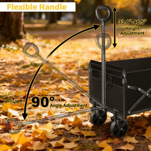 All Terrain Folding Utility Wagon With Wheels For Groceries Moving Sports And Garden Collapsible Cart handle adjustment