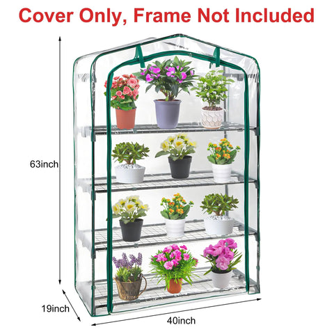 Extra Wide 4 Tier Greenhouse Replacement Cover 63 x 40 x 19 Inches Durable Clear PVC For Plants And Flowers Roll Up Zipper Door Breathable Air Flow And Humidity Control Frame Not Included