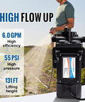 Top Shelf Brushless 110 Volt AC Water Pressure Transfer Pump 6.0 GPM 55 PSI in use for garden irrigation outdoors.