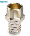 Heavy Duty No Lead Brass Barbed Fitting 1 Inch Hose Barb To 1 Inch Male NPT Pipe Thread, close up showing brass material and threads.