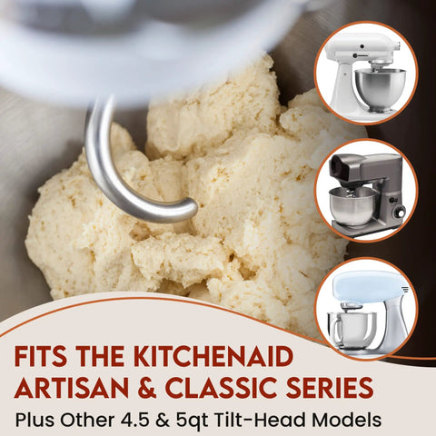 Stainless Steel Spiral Dough Hook For KitchenAid Stand Mixers Fits 4.5 Quart And 5 Quart Tilt Head Models next to dough