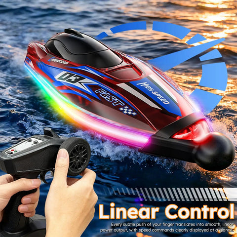 Brushless Remote Control RC Boat With LED Lights For Kids And Grownups 25 KMH 2 4GHz Racing Speed Boat Includes Two Batteries Cap