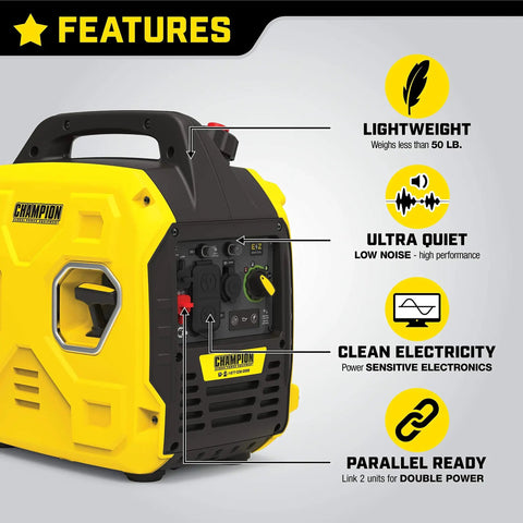 Ultralight 2500-Watt Inverter Generator With Quiet Tech features lightweight and quiet performance details