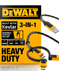 Beefy Heavy Duty 3 in 1 Charging Cable 6 ft Fast Charger Cord With Lightning Type C Micro USB in black and yellow.