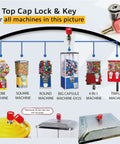 Top Lid Lock And Key Set For Gumball Capsule Machines GV25 GV18 with various vending machines shown