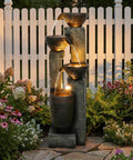 Outdoor 40 Inch Water Fountain With LED Lights 4 Tier Crocks Waterfall Decor For Garden Patio Deck Porch Backyard Vibe Decor Weather Resistant Polyresin Indoor Or Outdoor Water Feature