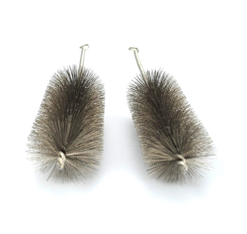 Two stainless steel brushes from Pipe Cleaning Brush Set With Stainless Steel Bristles, 8 Piece Variety Pack For Auto Parts Bottles And Tubes.
