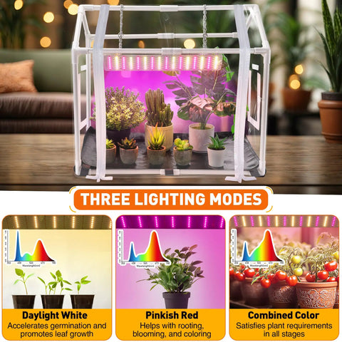 Compact Indoor Outdoor Mini Greenhouse With Grow Light For Seed Starting Portable Tent Grab And Go 23.6 By 15.7 By 19.6 Inches Waterproof Bottom Mat Timer 3 Light Color Modes Perfect For Seedlings And Flowers