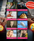 Infographic with situations for using Disposable Urinal Bags 28oz Six Pack For Travel On The Go Odorless And Leakproof Portable Urine Bags