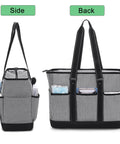 Side and back view of Nurse Tote Bag With Padded 15.6 Inch Laptop Sleeve For Work On The Job, gray with built-in pockets