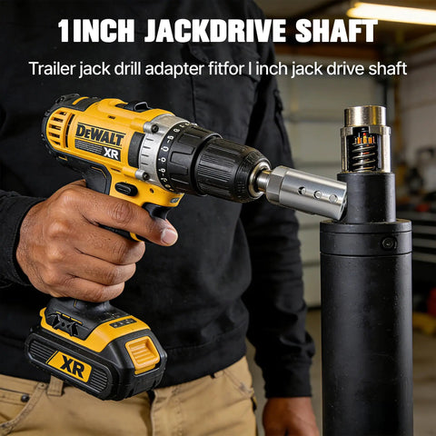 Person using 1 Inch Jack Drive Drill Adapter For Trailers, 2 In 1 Design That Works With Electric Drills Or Ratchets