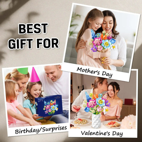 Flower Bouquet Building Kit For Adults And Kids 8 Plus, 13 colorful stems, 888 ABS bricks, gift for Mother's Day and birthdays