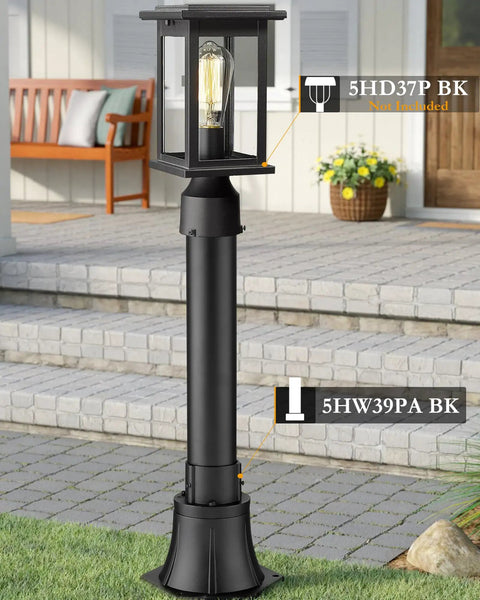 Heavy Duty Black Aluminum Outdoor Post Light Pole With Base for Pathway and Patio Lighting in yard setting.
