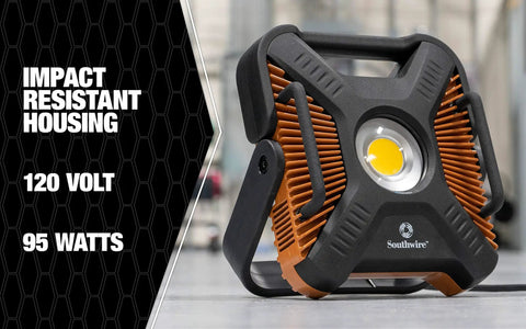 Impact resistant 2000 Lumen LED Rechargeable Work Light With USB Power Outlet, Weatherproof IP67, 120V, 20 Watts, copper housing