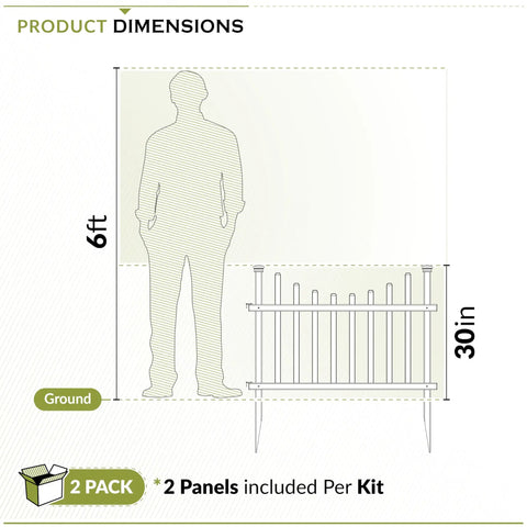 Dimensions of No Dig Washington Fence Kit With White Vinyl Picket Panels, Two Panels, 2.5 Ft High By 3.5 Ft Wide Each