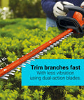 40V Max Cordless Hedge Trimmer With PowerDrive Transmission, 24 Inch Dual Action Blade, trimming shrubs with low vibration