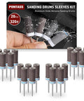 20Pcs 320 Grit Sanding Drums And Sandpaper Sticks Set For Rotary Tools displayed with packaging background