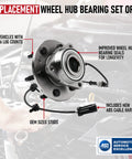 Set Of 2 Wheel Hub Bearing Assembly For 6 Lug 4X4 SuvS With ABS Sensor Cable Fits Chevy Cadillac GMC Escalade Avalanche Silverado Suburban Tahoe Sierra 1500 Yukon Replaces 515036 15112382 951008, featuring OEM studs and ABS cable.