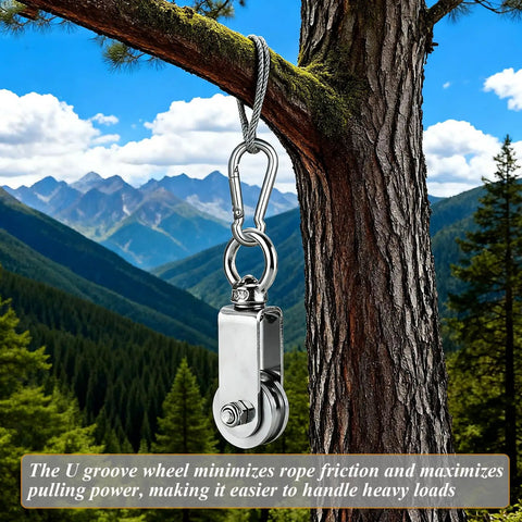Stainless Steel Snatch Rigging Pulley Wheel Heavy Duty Rope Pulley Blocks With Carabiner For Rigging And Lifting Gym Equipment Two Pack