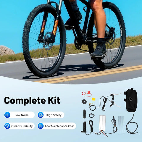 Beast 48V 1000W Front Wheel Electric Bike Conversion Kit with 20 Inch Fat Tire shown with components on road