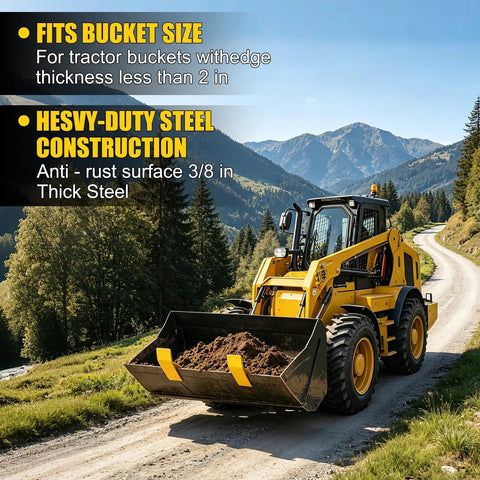 Heavy Duty Tractor Bucket Skids For Lawns And Driveway Surfaces Two Pack Bolt On Edge Guards with Grade Eight Hardware and Steel Construction.