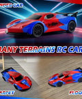 Spider Themed RC Car for Kids 3 Plus on various terrains, showcasing durable ABS build and safe rounded edges.