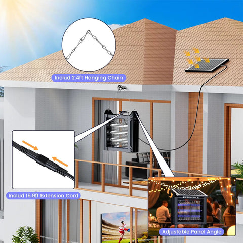 Solar Powered Bug Zapper For Backyard And Outdoors, Waterproof Mosquito And Fly Killer For Garden And Camping, Covers Up To 2000 Sq Ft, 4500V Grid, 10W Solar Panel, Includes 10ft Extension Cord, Ultra Tough Outdoor Pest Control installed on a house.