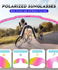 Cyclists wearing pink Polarized Sports Sunglasses With UV 400 Protection For Women And Men, Ultra Lightweight Frameless Running Glasses.
