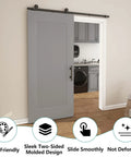 36x84 Reeded White Primed Sliding Barn Door With Matte Black 6ft Hardware Kit Built Tough For Closets And Living Spaces installed view