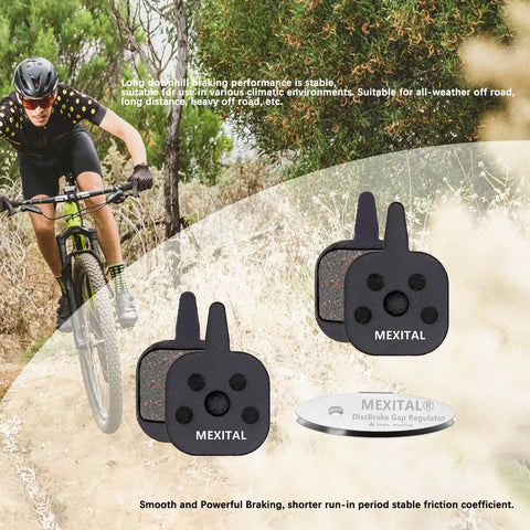 Premium Bicycle Disc Brake Pads Two Pack For Tektro Io Novela Aquila Hydraulic Mechanical Systems Featuring Resin Kevlar Blend on a bike trail.