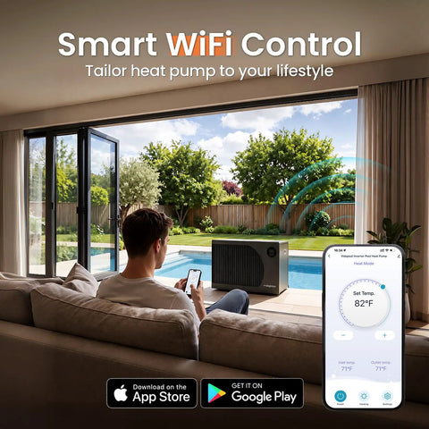 Super Slick 35000 BTU Inverter Pool Heat Pump For Above Ground Or Inground Pools With Smart Wifi Control And Hella Efficient Electric Heating Technology Keep The Water Nice And Warm This Summer