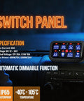 Beefy 8 Gang Offroad Switch Panel with Auto Dimmable LED Backlight Touch Control on vehicle dashboard