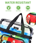 Go To Clear Stadium Bag For Work And Gym With Non Detachable Reinforced Straps 12 By 5.5 By 12 Inches Transparent Tote in black with water droplets