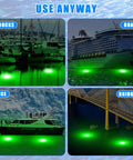 Two Pack 12V 10W Green Underwater Fishing Light Submersible LED Lure Attracting Lamp for docks, boat, ice, and bridge