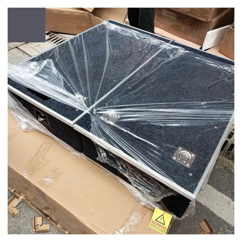 Heavy Duty Tough On The Trail Aluminum Camping Kitchen Drawer Chest And Tool Box For Pickup Truck Bed and Van Ute With Sealed Storage and Smooth Rollers, covered in plastic wrap.