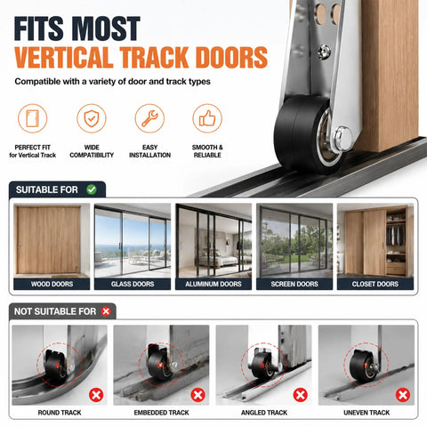 Heavy Duty No Wobble Sliding Door Roller Wheels Vertical Track Bottom Support Fix For Barn Cabinet Gate And Furniture Stability Hardware Two Pack Smooth Ride Rollers Easy Install on compatible vertical track doors.