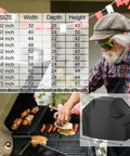 Man grilling with size chart overlay, featuring 52 Inch Heavy Duty Grill Cover For Outdoor BBQ Gas Grills, Waterproof, UV Resistant