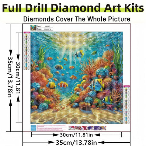 Ocean View 5D DIY Diamond Painting Kit For Adults And Newbies, Full Drill Art Set, 13.78 x 13.78 inches, ocean scene design.