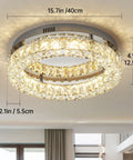 Crystal Chandelier LED Ceiling Light 16 Inch Flush Mount For Hallways, Bedrooms, Kitchen And Closets, Dimmable Warm White 3000K