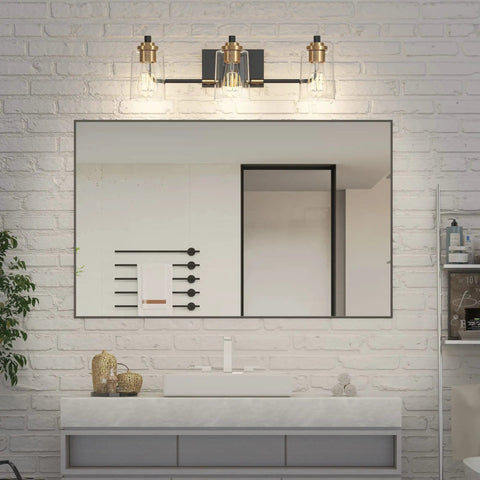 3 Light Vintage Bathroom Vanity Fixture Over Mirror Wall Sconces In Black Brass For Bath No Fuss Easy Install Classic Look With Modern Flair Durable Construction And Quick Wiring Ready above bathroom mirror with brick wall