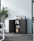 36 Inch Tall Metal Storage Cabinet With Lockable Doors And Adjustable Shelves Black Steel Storage Cabinet in office