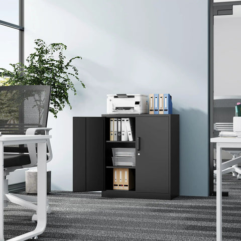 36 Inch Tall Metal Storage Cabinet With Lockable Doors And Adjustable Shelves Black Steel Storage Cabinet in office