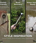 Telescopic Golf Ball Retriever For Water 9ft Extendable Ball Grabber Tool with Stainless Steel Shaft near water and bush.