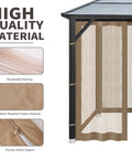 10x10 Gazebo Mosquito Netting Replacement With 4 Panel Screen Walls And Zipper, Durable Polyester, Brown, installed on gazebo