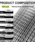 Product composition chart with Rugged Heavy Duty Galvanized Wire Mesh Roll 8 Inch By 10 Foot 23 Gauge With 1/4 Inch Openings