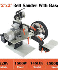 Badass Heavy Duty 2Hp Bench Belt Sander Providing Variable Speed Tuning For Sheet Metal Prep And Knife Crafts With Three Different Abrasive Strips Plus Curved Polishing Wheels 220V, featuring a 72"x2" belt with base and motor.
