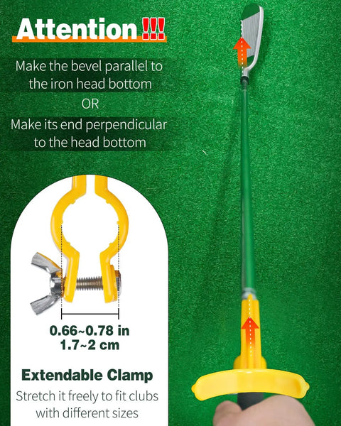 Golf Wrist Hinge Swing Hack Training Aid For Swing Correction And Elbow Posture Improve Back Swing Build Muscle Memory Prevent Slice And Hook Ideal Beginner Practice Tool For Consistent Shots showing yellow clamp on green surface