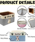 Personalized Pup Toy Bin With Name Foldable Blue Organizer For Dogs And Cats featuring pet's photo and name, durable handles