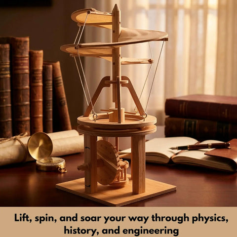 Hands On Leonardo Da Vinci Helicopter Model Kit For STEM Learners Aerial Screw Project, wooden desk model