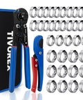 Beast All In One PEX Crimping Tool Kit with 2 In 1 Ratchet Cinch and Removal, handles 3/8 to 1 inch stainless clamps, includes PEX cutter